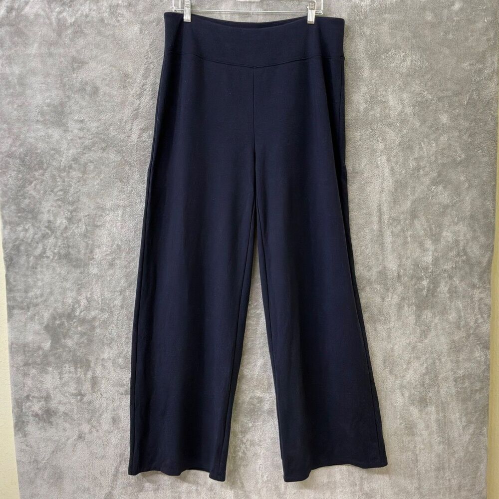 Eileen Fisher Wide Leg Pull On Pants Navy size L Relaxed Luxury Comfort